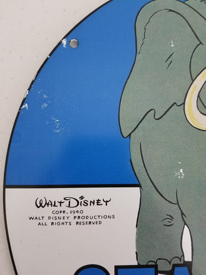 Vintage 1940s Disney Donald Duck & Elephant STANDARD Gasoline Porcelain Sign - 10" Disneyland Collectible - TreasuTiques