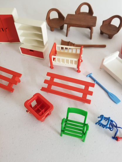 Rare 1978 Playmobil & 1981 Fisher Price Vintage Lot - 20 Accessories, Furniture, Bikes & More - TreasuTiques