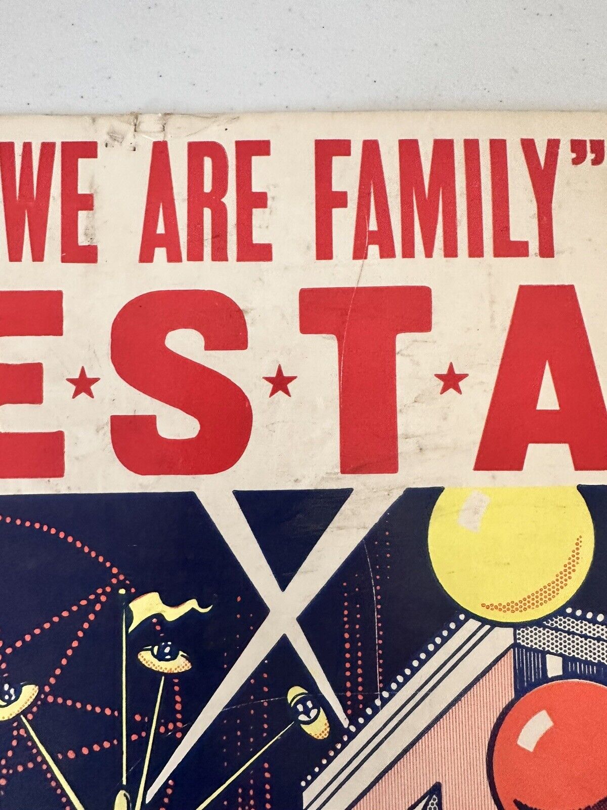 Vibrant Vintage 1977 St. Luke’s “We Are Family” Fiesta Poster - Apollo Amusement Artwork - Rare Collectible - TreasuTiques