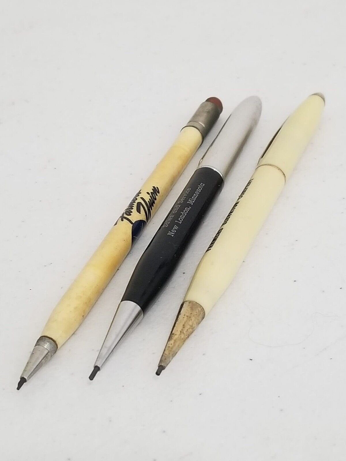 Vintage Shaw-Barton Mechanical Pencil Trio - Redwood Falls Farmers Elevator Co., Fowler Thies Implement Co., M. J. Machinery - TreasuTiques