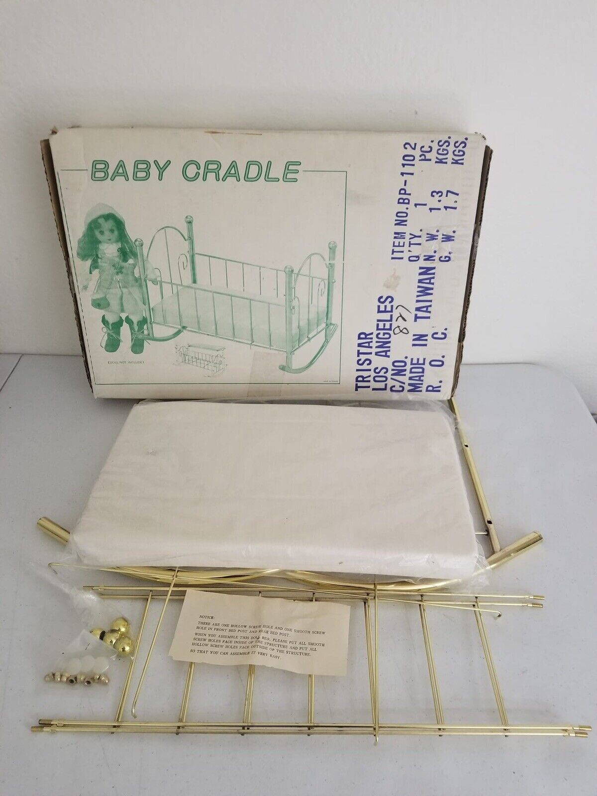 Vintage Gold-Tone Baby Cradle Kit - Classic Nursery Decor, New Furniture Unassembled - TreasuTiques