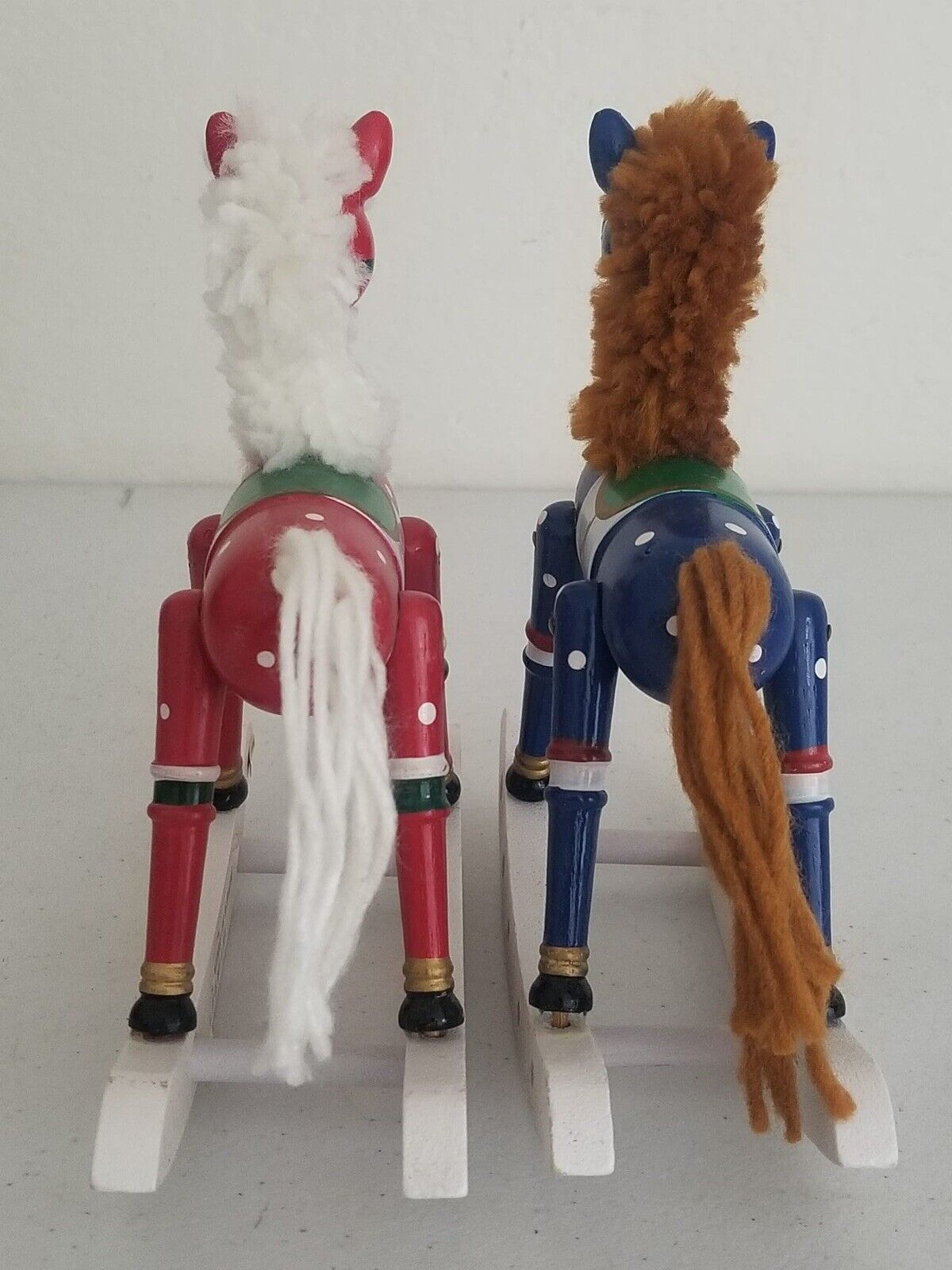 Charming Vintage Wooden Rocking Horse Christmas Decor with Yarn Mane - Collectible 6" Ornament Set - TreasuTiques