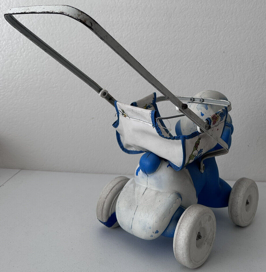 Rare 1982 Coleco Smurf Piggyback Doll Stroller - Vintage Blue & White Collectible Toy - TreasuTiques