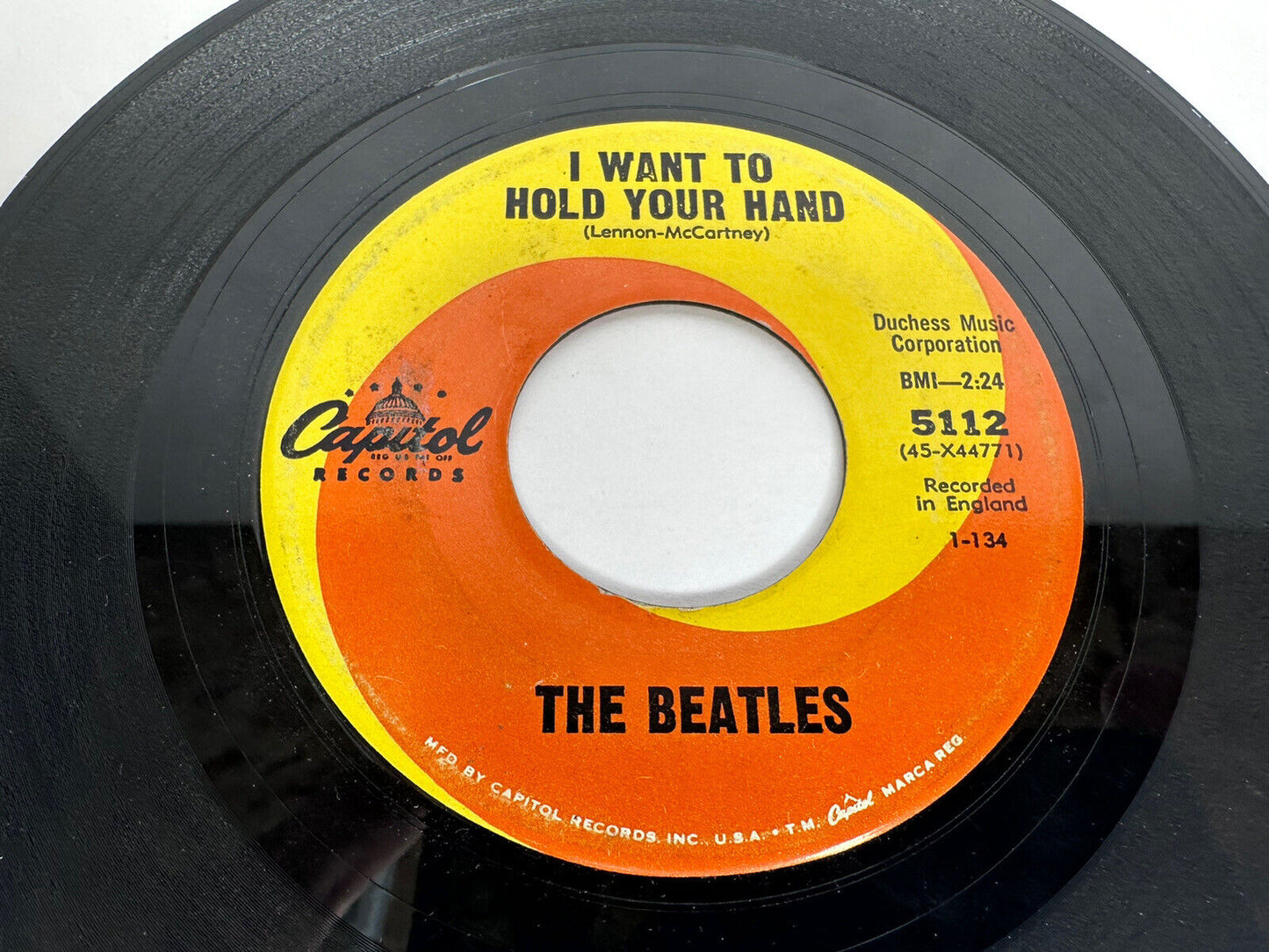 Vintage 1964 The Beatles "I Want to Hold Your Hand" / "I Saw Her Standing There" 45 RPM Vinyl Record - Capitol Records 5112 - TreasuTiques