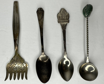 Exquisite Vintage Lot of 4 Collectible Spoons – 1847 Rogers Bros Fork, Disney Mayell England Souvenir, and Gemstone Ladle - TreasuTiques