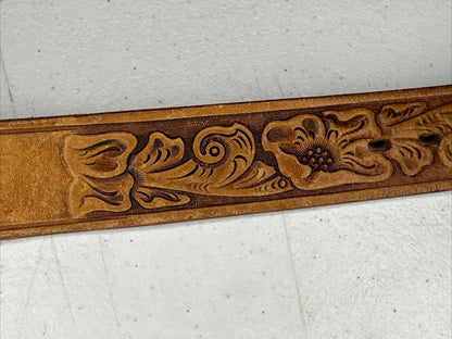 Vintage Chambers Belt Co. Handcrafted Kids Western Leather Belt - Size 22 with Embossed Horse Design - TreasuTiques