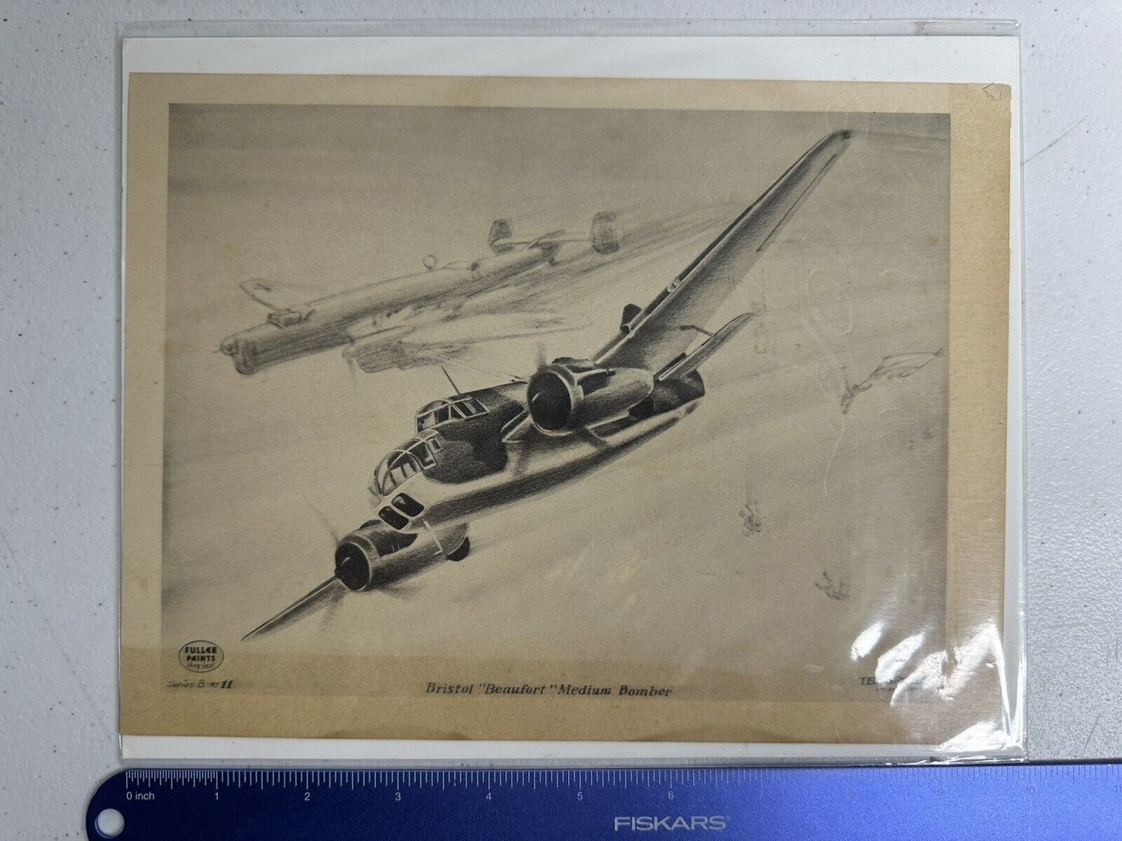 Rare 1940s Fuller Paints Bristol Beaufort Bomber Print by Ted Grohs - Series B #11 - TreasuTiques