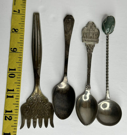 Exquisite Vintage Lot of 4 Collectible Spoons – 1847 Rogers Bros Fork, Disney Mayell England Souvenir, and Gemstone Ladle - TreasuTiques