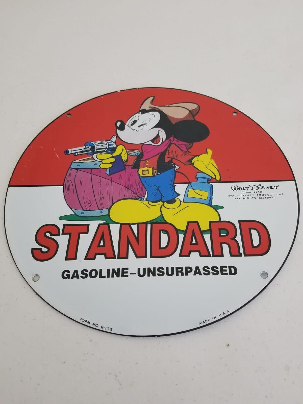 Vintage 1940 Walt Disney Standard Gas Porcelain Sign – Mickey Mouse Collector's Edition - TreasuTiques