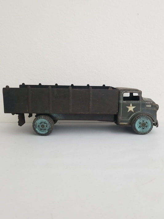 Vintage 1950s LUMAR Military Toy Truck - Pressed Steel Collectible 18.5 Inch - TreasuTiques