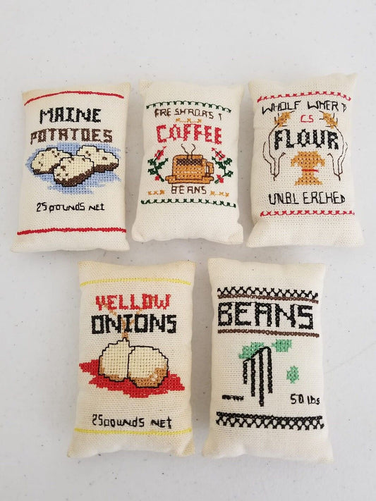 Vintage Farmhouse Burlap Sacks - Rustic Food-Themed Decor Set - TreasuTiques