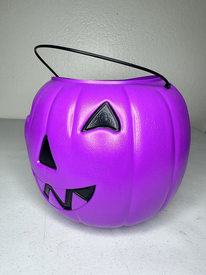 Vintage General Foam Purple Halloween Pumpkin Pail with Handle - Collectible Candy Bucket - TreasuTiques