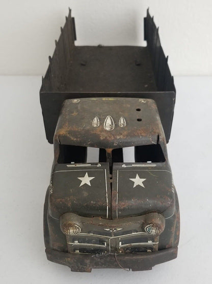 Vintage 1950s LUMAR Military Toy Truck - Pressed Steel Collectible 18.5 Inch - TreasuTiques