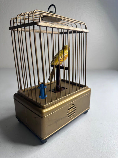 Antique 1930s Handcrafted Brass Bird Cage Toy - Vintage Battery Operated Home Decor - TreasuTiques