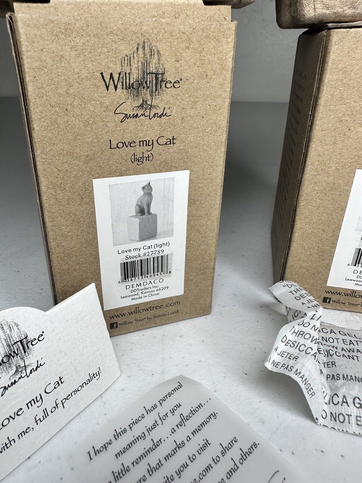 Vintage Willow Tree 'Love My Cat' & 'Love My Dog' 3 Pc Empty Storage Box Set - Collectible Packaging for Figurines - TreasuTiques
