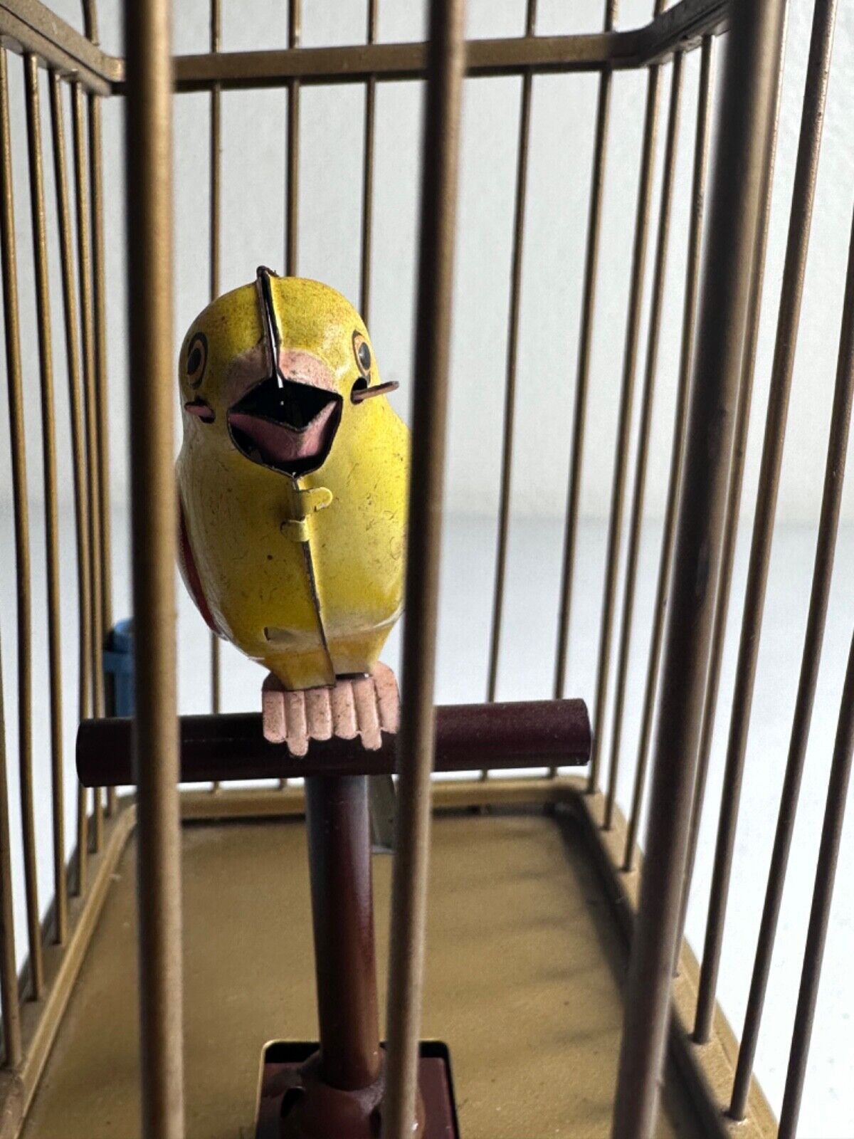 Antique 1930s Handcrafted Brass Bird Cage Toy - Vintage Battery Operated Home Decor - TreasuTiques