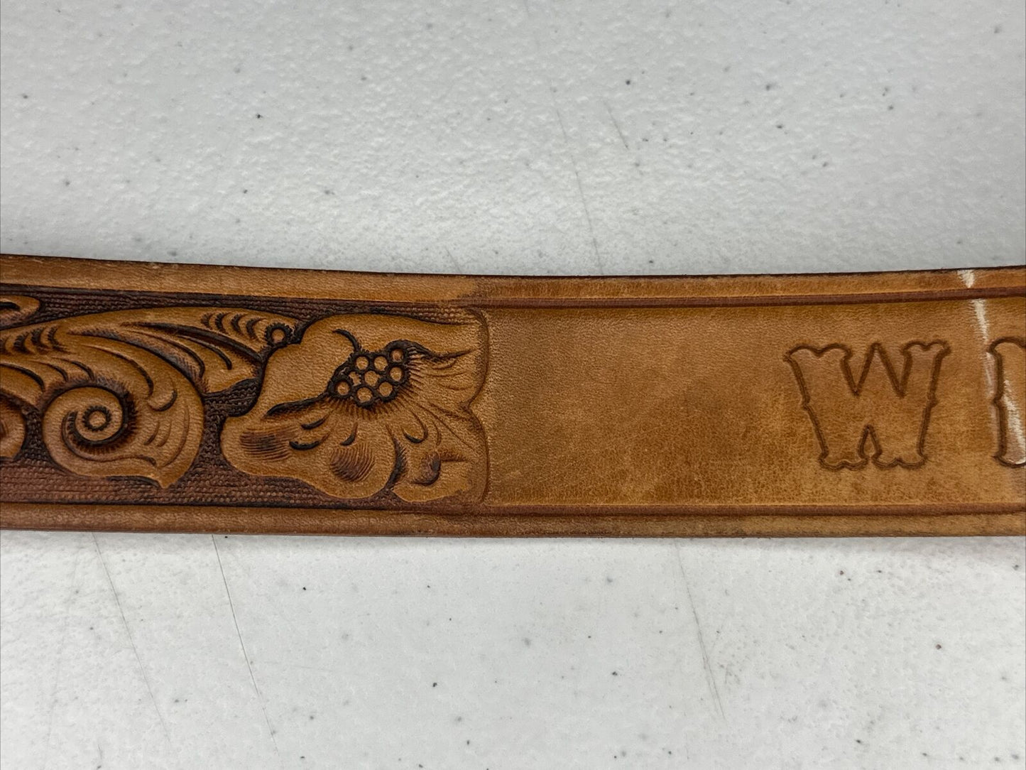 Vintage Chambers Belt Co. Handcrafted Kids Western Leather Belt - Size 22 with Embossed Horse Design - TreasuTiques