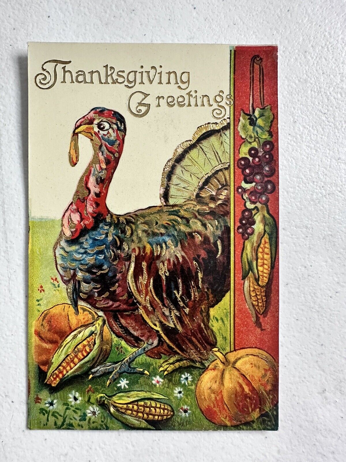 1910s Embossed Thanksgiving Postcard with Turkey Motif - Collectible Holiday Card - TreasuTiques