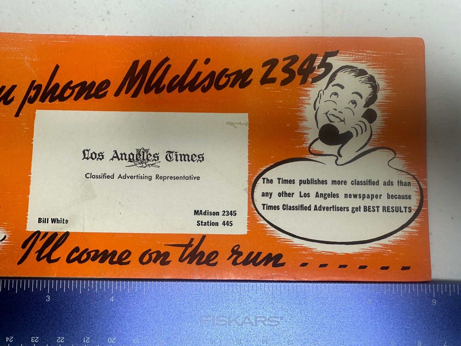 Vintage 1950s Los Angeles Times Business Card - Mid-Century Media Collectible with Original Madison 2345 Ad - TreasuTiques