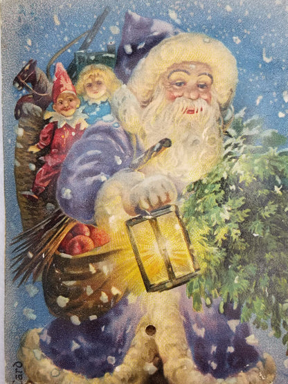 Rare Antique 1908 German Blue Coat Santa Claus Squeaker Postcard - Vintage Christmas Decor - TreasuTiques