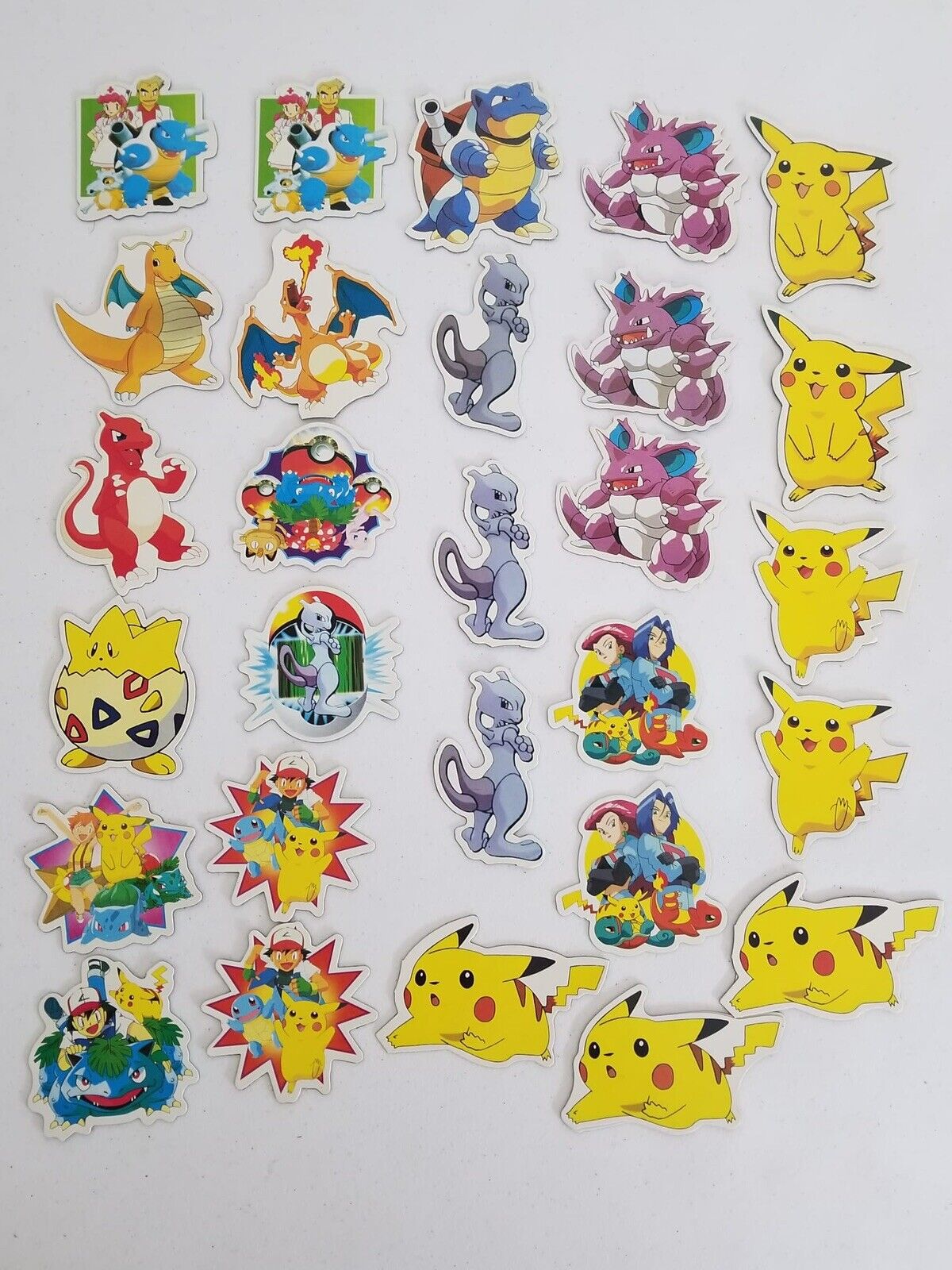 Vintage 1990s Pokemon Magnets Collection - 30pc Lot featuring Pikachu, Charizard, Mewtwo - 3-4" Size - TreasuTiques