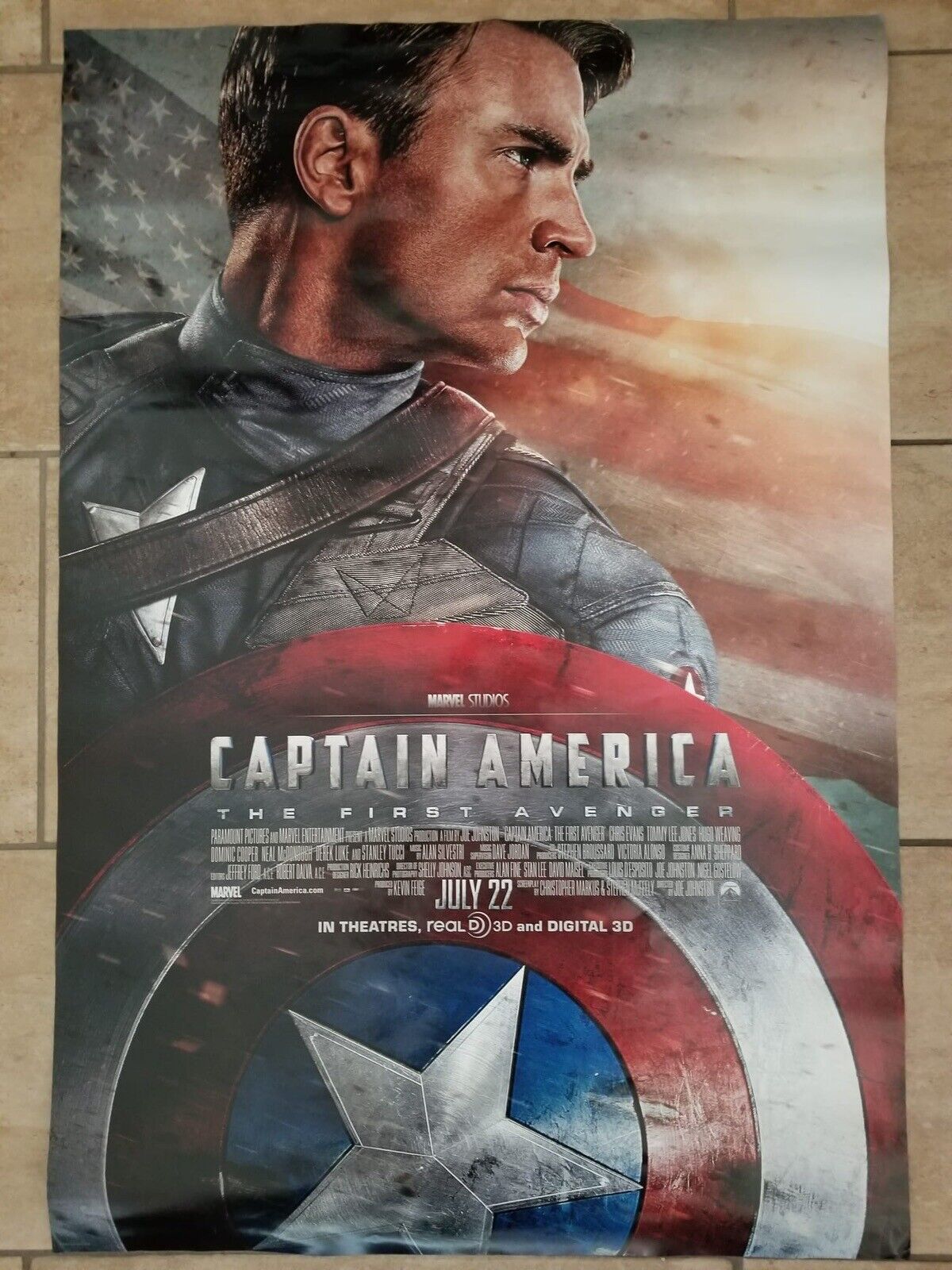 Rare Vintage Captain America Movie Marquee Poster - The First Avenger (2011), 40x27 - TreasuTiques