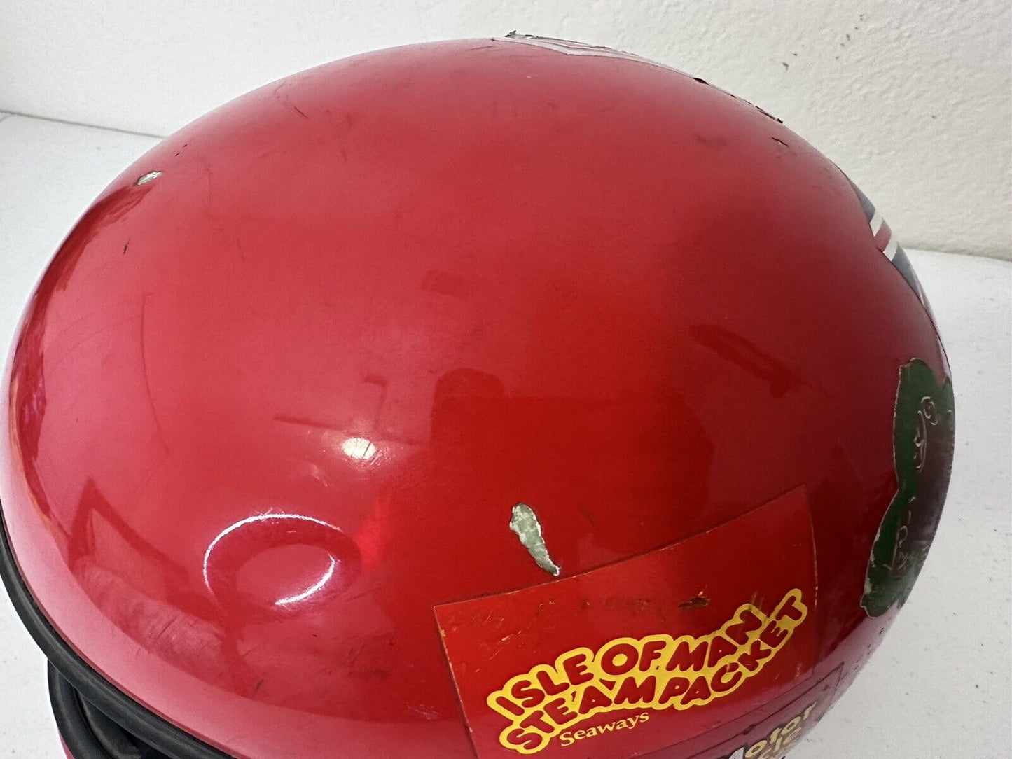 Vintage 1980s Shoei Racing Motorcycle Helmet - Red, Stickered Collectible (Size 7 1/8 - 7 1/4) - TreasuTiques