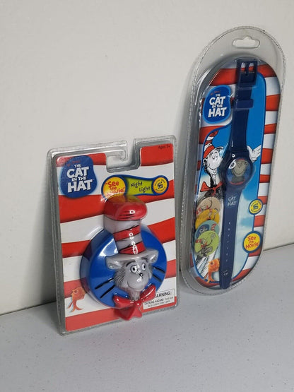 Vintage 2003 Dr. Seuss The Cat in the Hat Night Light & Watch Set - Rare Collectible - TreasuTiques