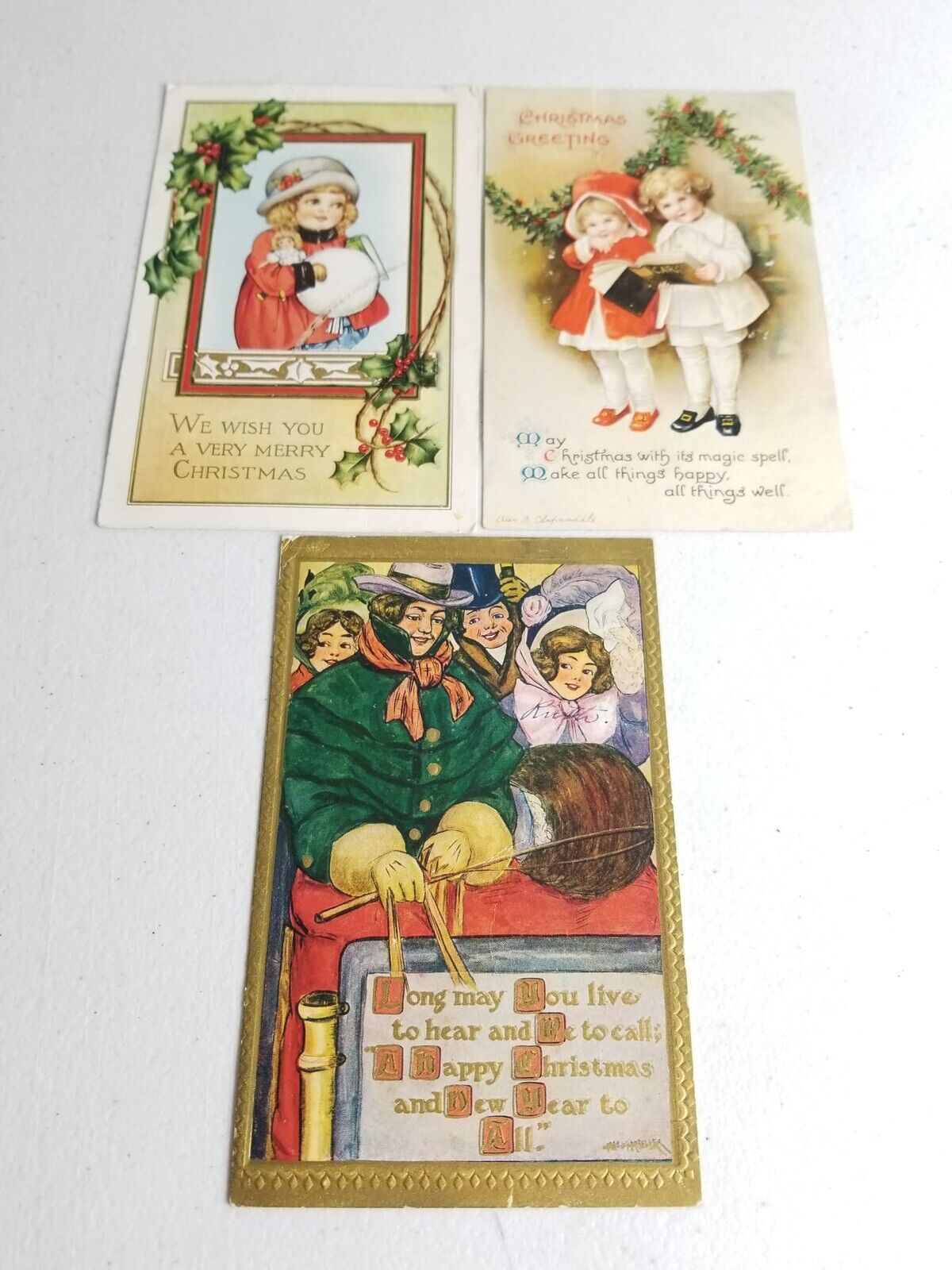 Charming Early 1900s Vintage Christmas Postcard Collection - Lot of 3 Antiques Featuring Holiday Greetings - TreasuTiques