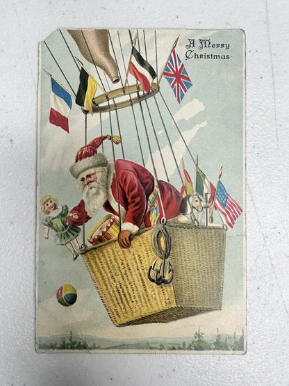 Victorian Antique Christmas Postcard - Santa Claus in Hot Air Balloon - Rare Festive Collectible - TreasuTiques