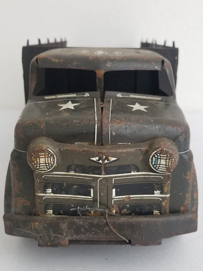 Vintage 1950s LUMAR Military Toy Truck - Pressed Steel Collectible 18.5 Inch - TreasuTiques