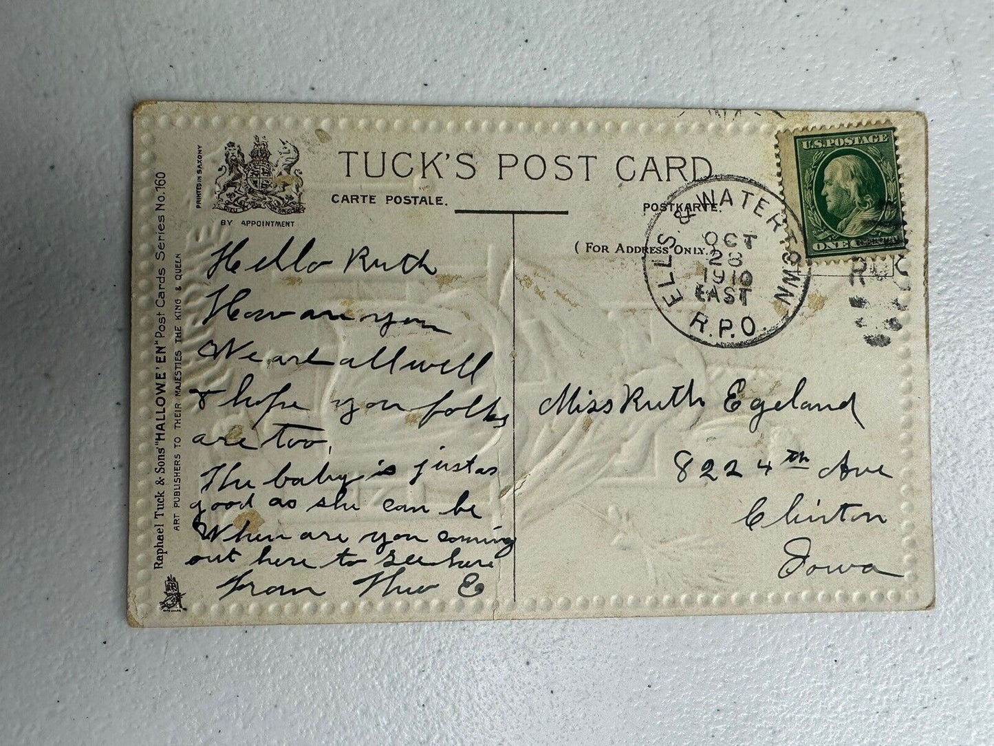 Rare 1909 Tuck's Halloween Series No. 160 Collectible Postcard - Vintage Iowa Memorabilia - TreasuTiques