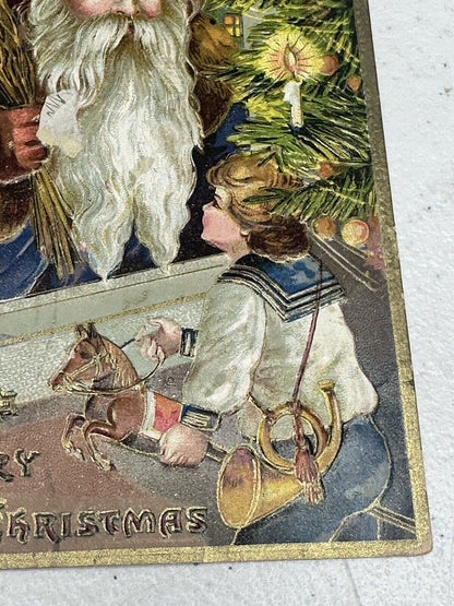 Rare Antique Embossed Blue Santa Christmas Postcard - Festive Holiday Collectible - TreasuTiques