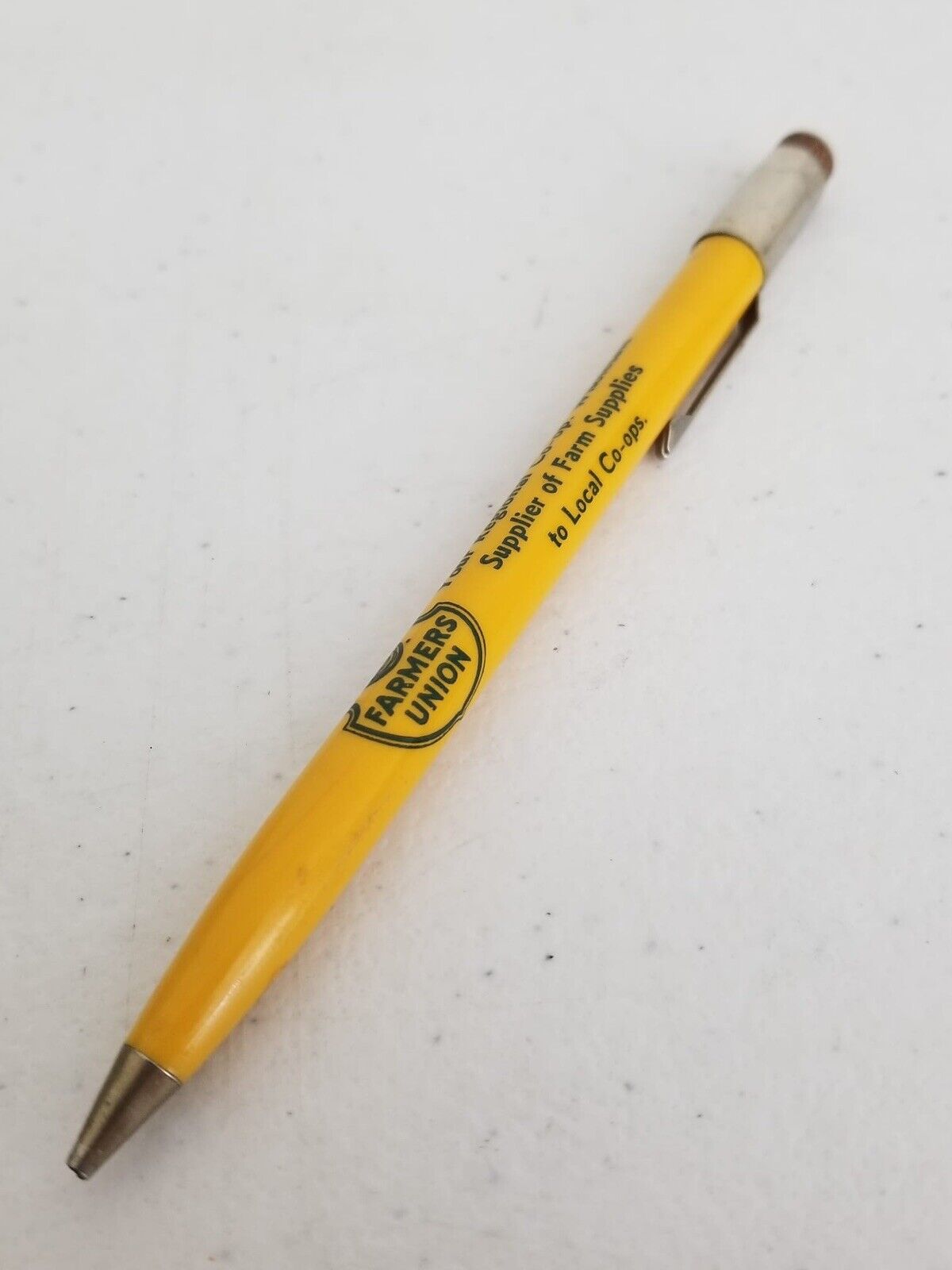 Vintage Scripto Mechanical Pencil - Yellow Farmers Union Central Exchange Advertising Collectible - TreasuTiques