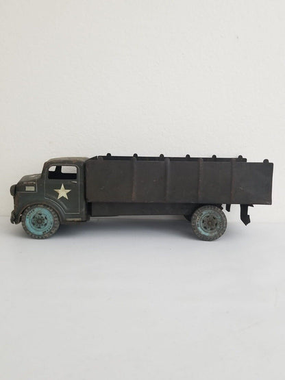 Vintage 1950s LUMAR Military Toy Truck - Pressed Steel Collectible 18.5 Inch - TreasuTiques