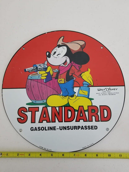 Vintage 1940 Walt Disney Standard Gas Porcelain Sign – Mickey Mouse Collector's Edition - TreasuTiques