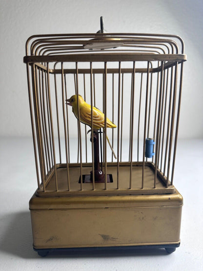 Antique 1930s Handcrafted Brass Bird Cage Toy - Vintage Battery Operated Home Decor - TreasuTiques