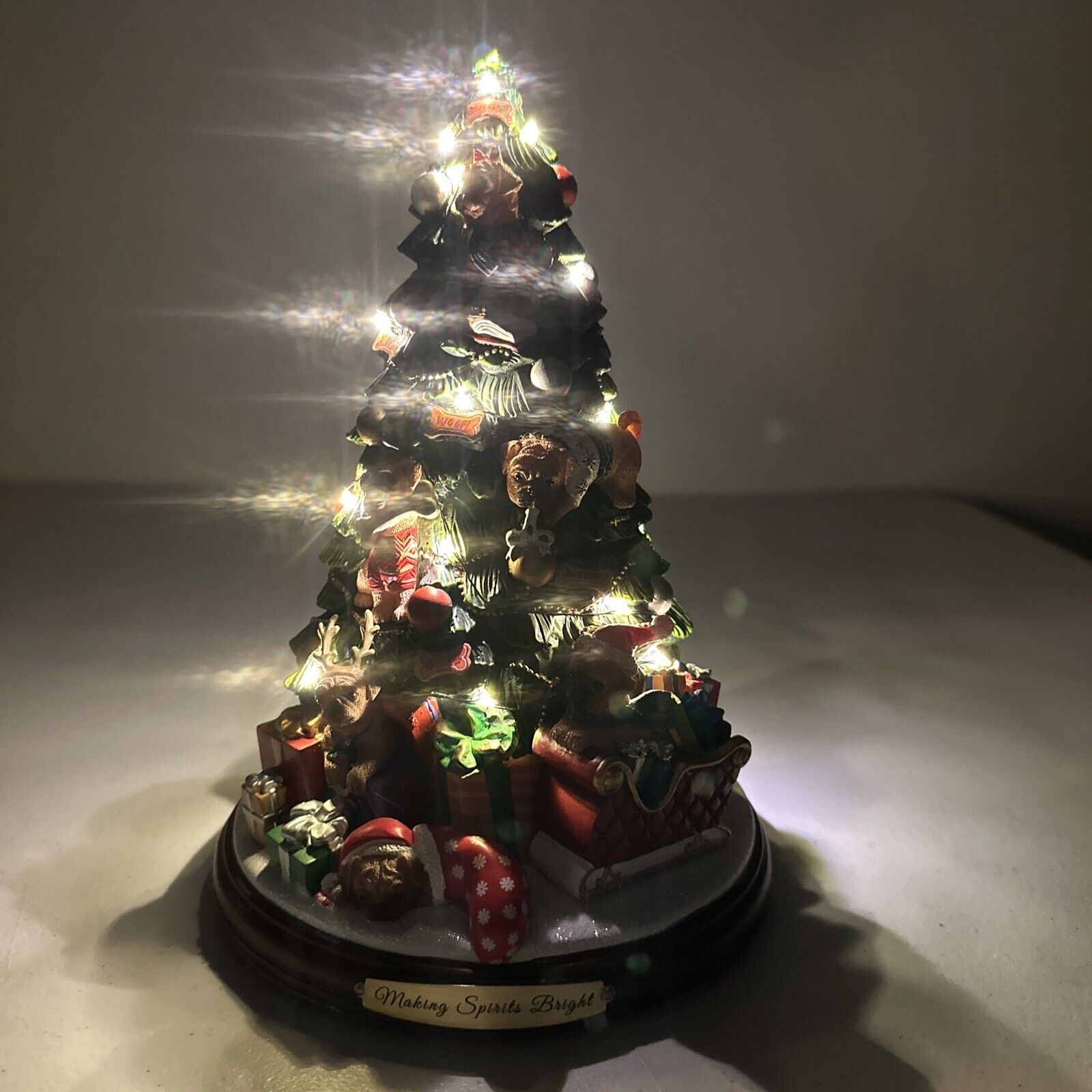 Bradford Exchange "Making Spirits Bright" Illuminated Tabletop Pug Christmas Tree - Missing Star - TreasuTiques