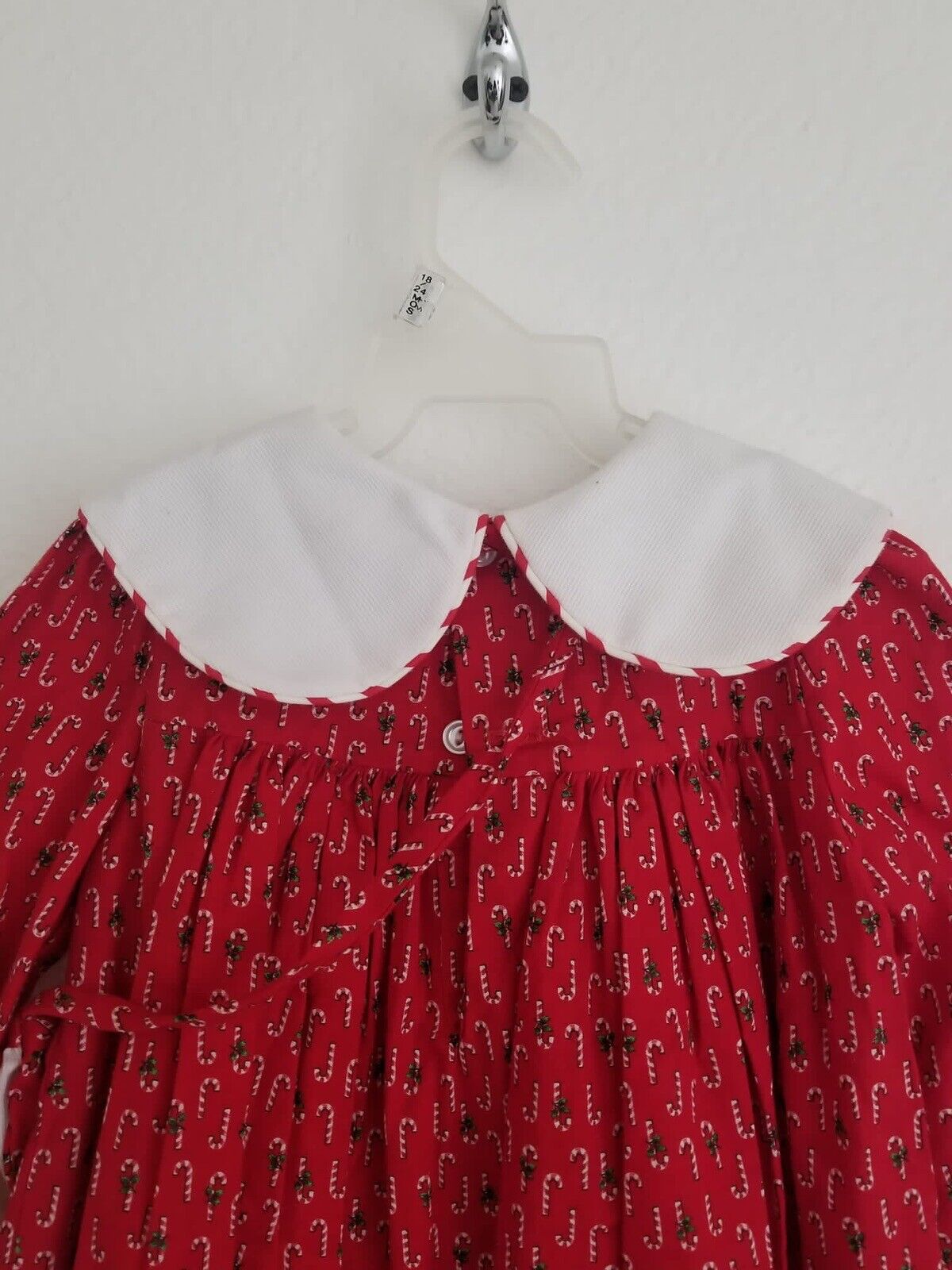 Vintage 1980s Rare Editions 2T Christmas Dress - Red Candy Cane Embroidery, USA Made - TreasuTiques