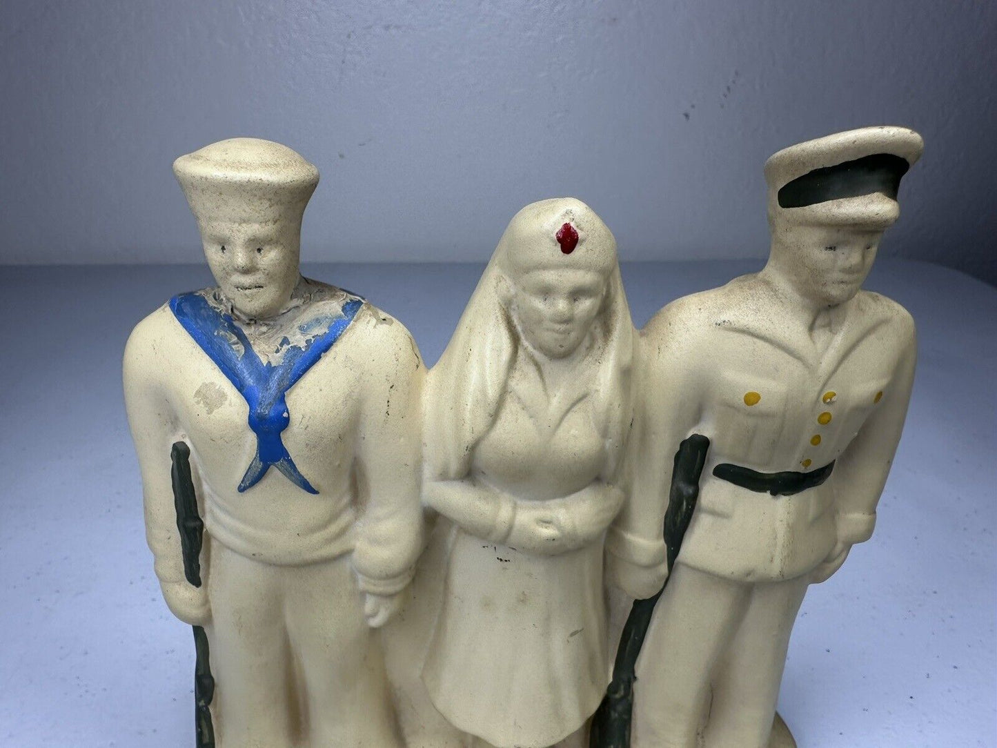 Rare WWI Military Nurse and Sailors Ceramic Statue - US Navy & Army Patriotic Collectible - TreasuTiques