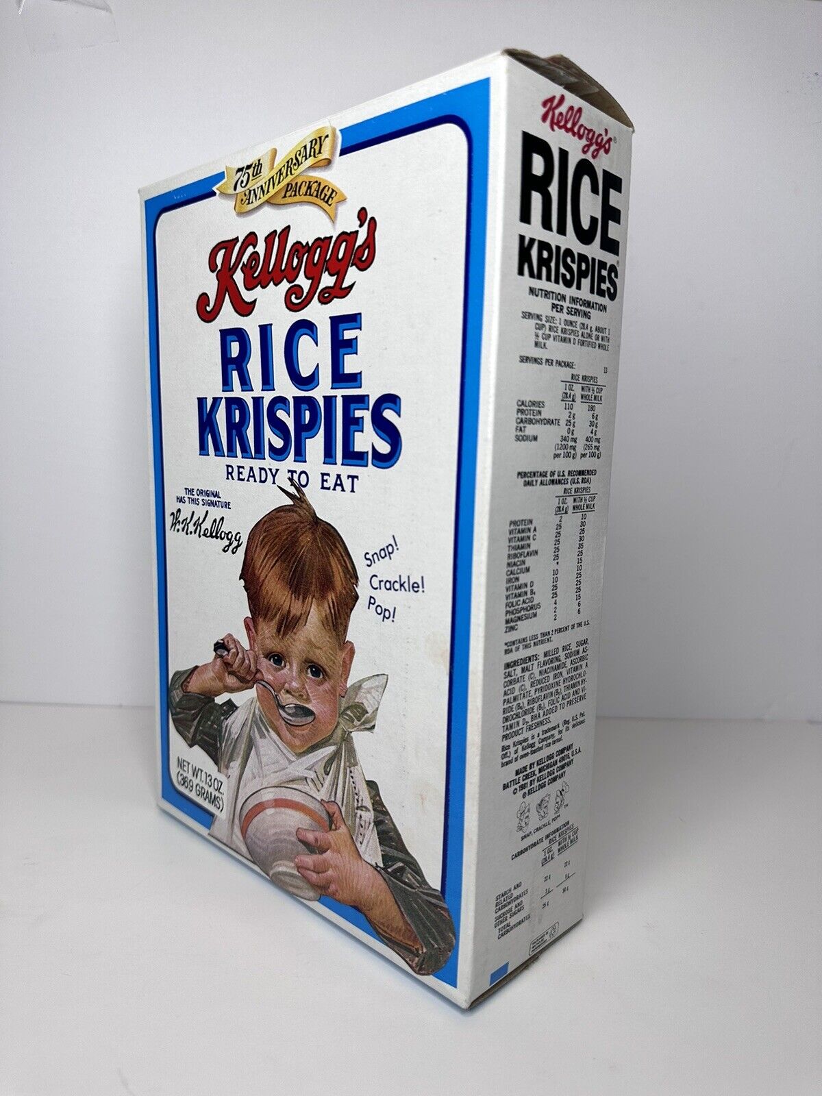 Vintage 1981 Kellogg's Rice Krispies 75th Anniversary Collectible Empty Cereal Box with Original Bag - Rare Retro Breakfast Memorabilia - TreasuTiques