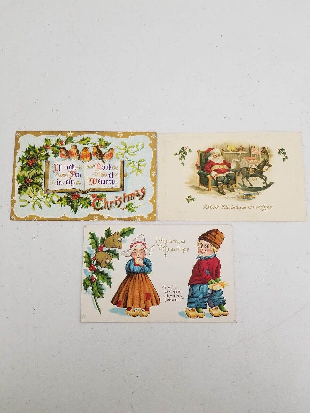Vintage Early 1900s Santa and Holiday Postcard Trio - Collectible Christmas Cards with Personal Messages - TreasuTiques