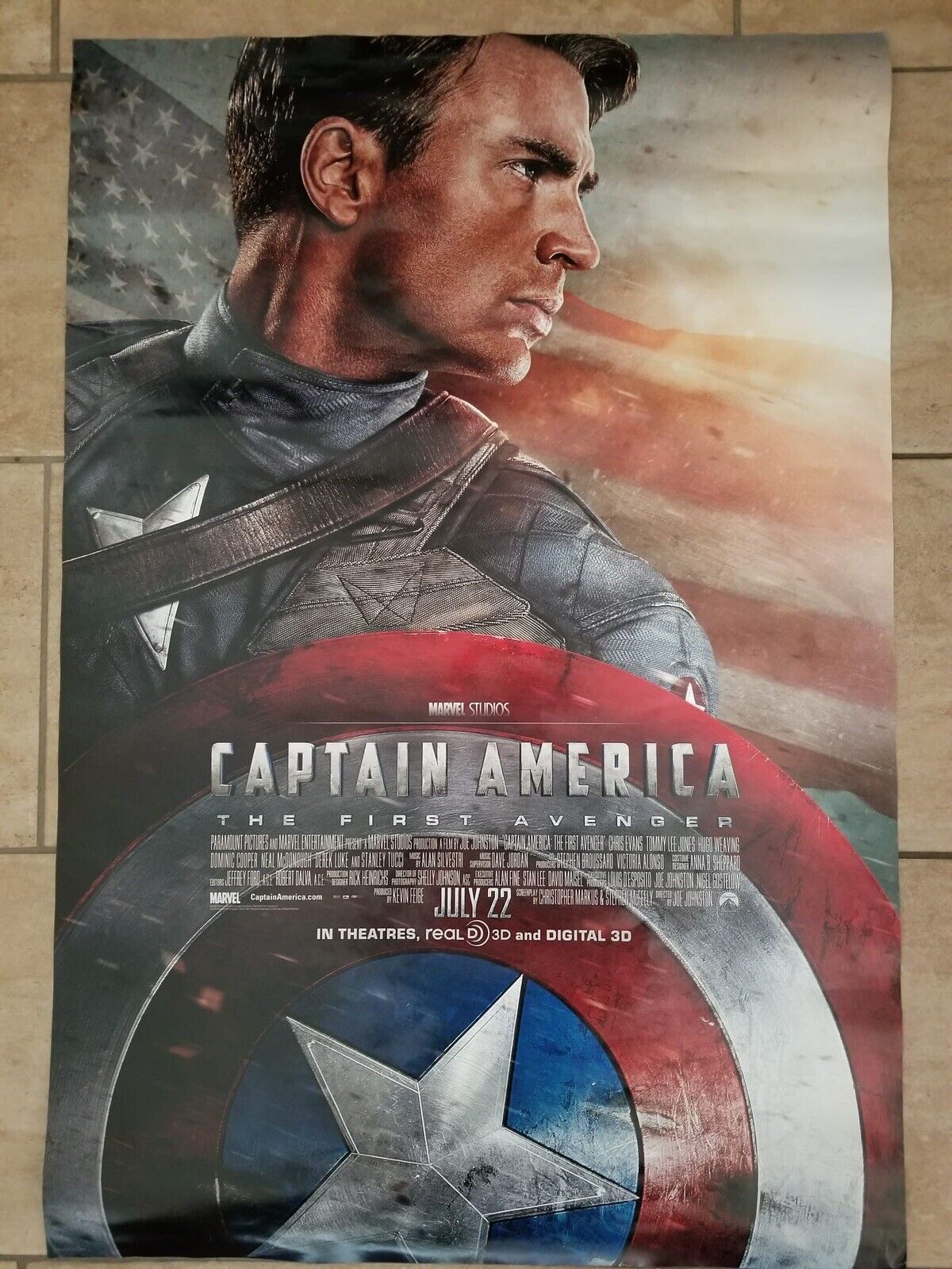 Rare Vintage Captain America Movie Marquee Poster - The First Avenger (2011), 40x27 - TreasuTiques