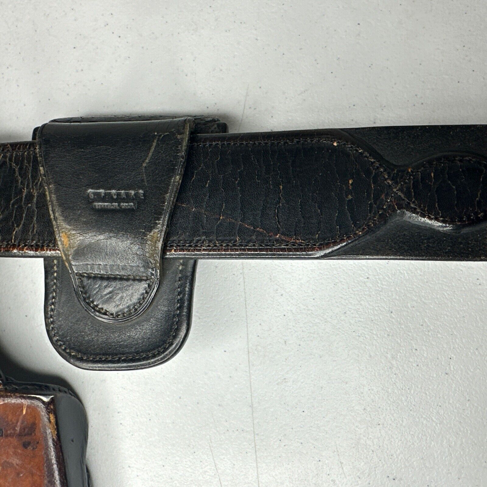 Antique 1940s GF Cake Leather Police Belt with Gun Holster - Law Enforcement Collectible - TreasuTiques