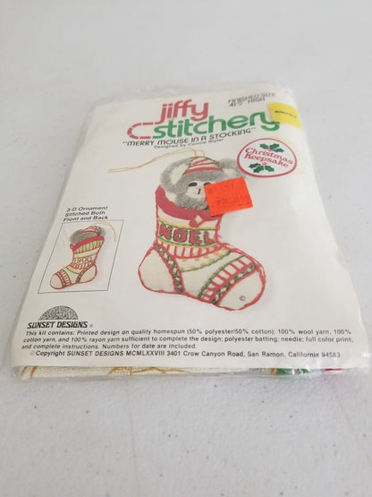 Vintage 1978 Jiffy Stitchery 3-D Christmas Ornament Kit - Merry Mouse Design by Sunset Designs - TreasuTiques