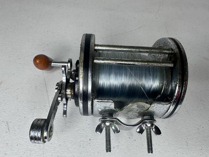 Vintage 1940s Penn 259 Live Bait Caster Reel - Smooth Action Long Beach Fishing Reel with Dark Brown Handle - TreasuTiques