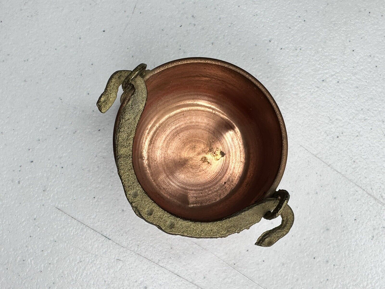 Exquisite Antique Miniature Brass Pot with Ornate Gold Handles - Elegant Tabletop Decor, 2.75" x 1.5" - TreasuTiques