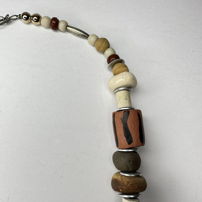 Vintage Artisan Cheetah Wood Beaded Safari Jungle Animal Necklace - Unique Handmade African-Inspired Jewelry - TreasuTiques