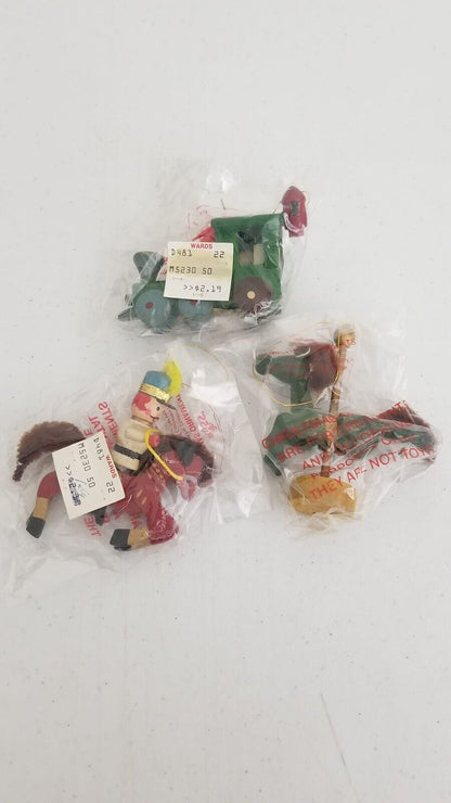 Rare Vintage Christmas Ornaments Set of 3 - Handcrafted Wooden Collectibles in Original Sealed Packaging - TreasuTiques