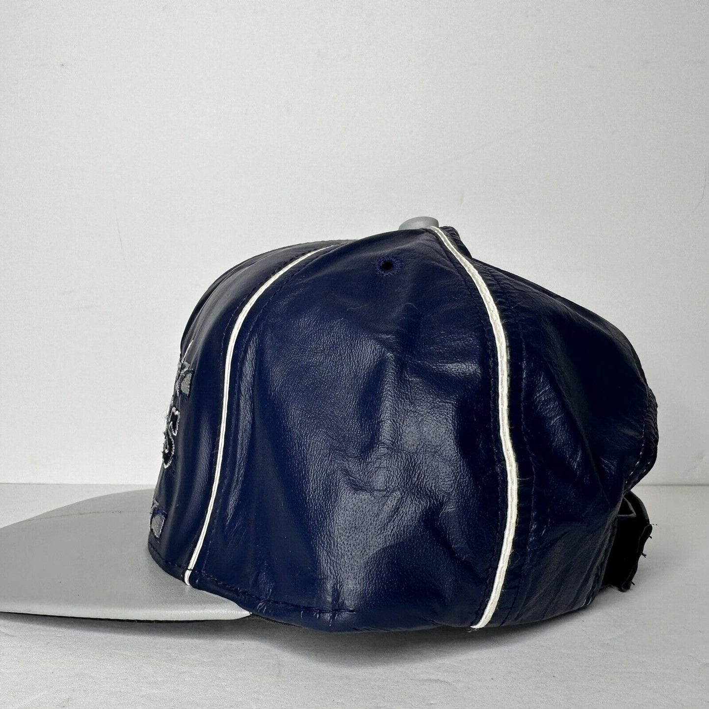 Vintage Dallas Cowboys James Hamilton Leather Hat - Embroidered Blue & Gray Cap with Scratch - TreasuTiques